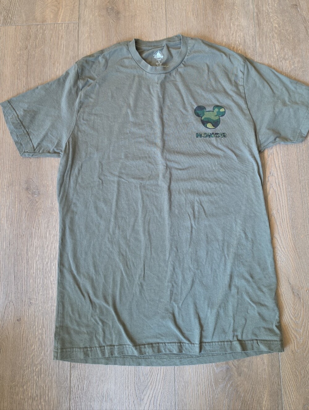 Disney Parks Mickey Mouse Honor Camo Green Military T-Shirt, Adult Large L